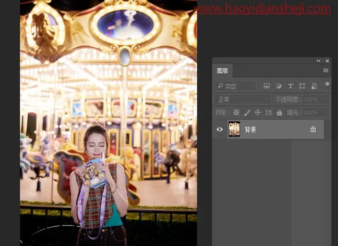 下雨照片，给迪丽热巴在游乐场的照片制作下雨动态效果_www.haoyidiansheji.com