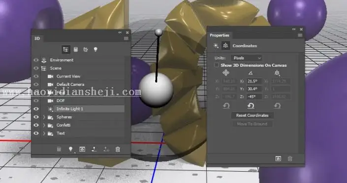 3D工具，通过PS中的3D功能创建膨胀3D文本效果_www.haoyidiansheji.com