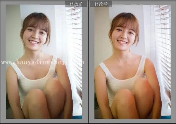 写真照片，通过PS调出室内清新少女暖色调照片_www.haoyidiansheji.com