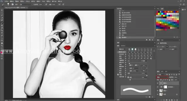 黑白照片，用Angelababy做例子用Photoshop调出黑白复古人像_www.haoyidiansheji.com