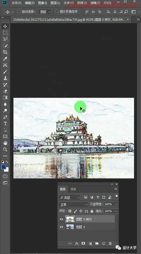 圆笔画，制作圆珠笔效果的建筑图片_www.haoyidiansheji.com