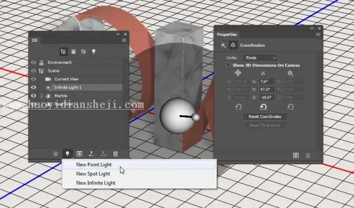 3D功能，通过PS中的3D功能设计大理石玫瑰材质的文字_www.haoyidiansheji.com