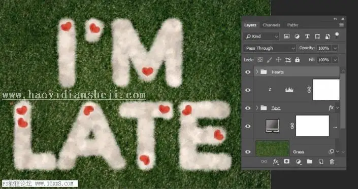 可爱字，通过PS制作可爱的毛绒绒质感的仿皮毛字体_www.haoyidiansheji.com