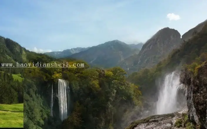 场景合成，合成一张深山瀑布风景照片_www.haoyidiansheji.com