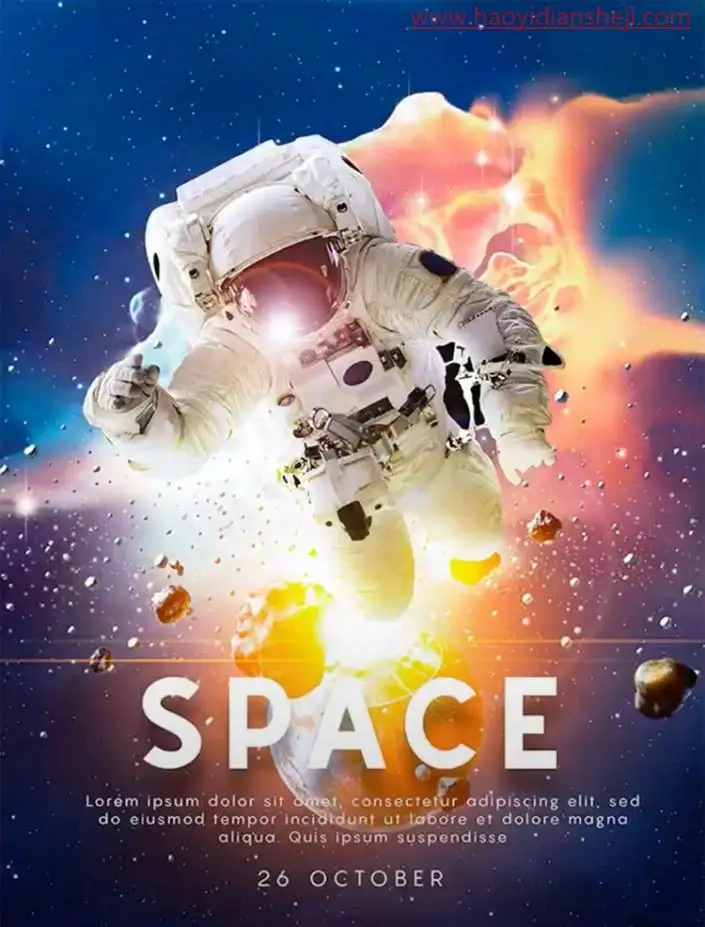 海报设计，在PS中制作一张宇宙探险风格的科幻海报_www.haoyidiansheji.com