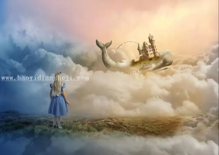 童话场景，合成鲸鱼城堡童话场景_www.haoyidiansheji.com
