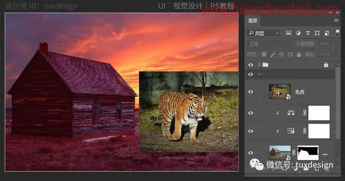 场景合成，利用图层蒙版色彩调整轻松合成虎啸平原场景图_www.haoyidiansheji.com