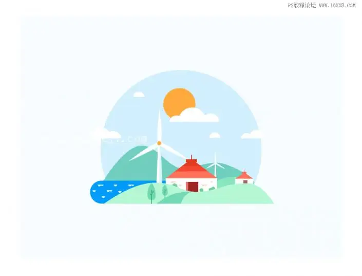 插画制作，绘制简单的乡间村庄静谧场景_www.haoyidiansheji.com
