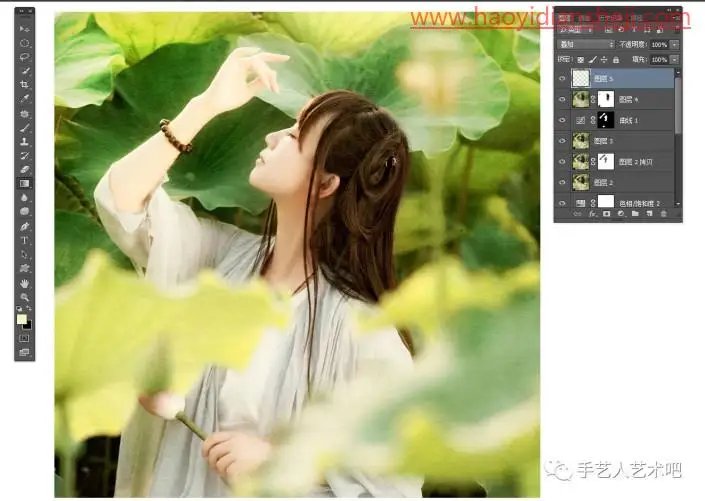 古风后期，在PS中打造淡雅古风青荷人像_www.haoyidiansheji.com