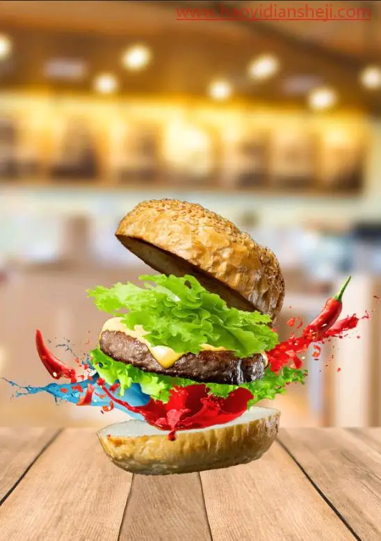 食品海报，在PS中制作美味的汉堡海报照片_www.haoyidiansheji.com