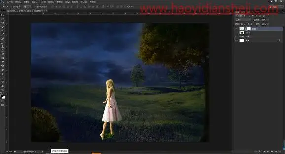 场景合成，在PS中合成一幅小女孩与蝴蝶对话的神奇场景_www.haoyidiansheji.com