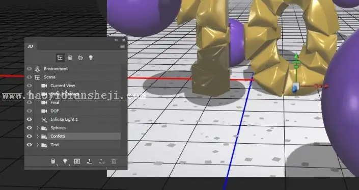 3D工具，通过PS中的3D功能创建膨胀3D文本效果_www.haoyidiansheji.com