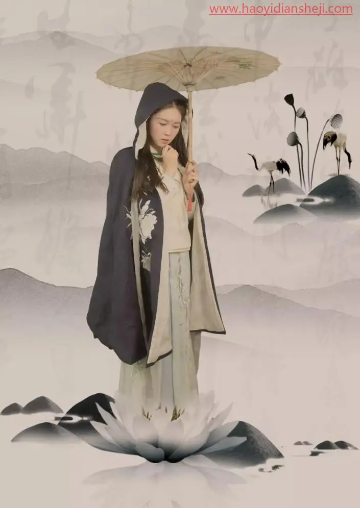 工笔画，给数码人像照片打造工笔画古风效果_www.haoyidiansheji.com