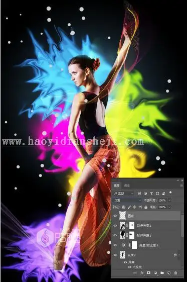 换背景，用PS给普通人物图片添加绚丽的背景效果_www.haoyidiansheji.com