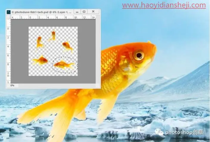 创意合成，合成冰冻特效的金鱼场景_www.haoyidiansheji.com