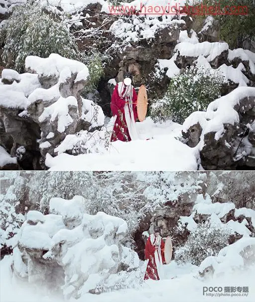雪景照片，用PS调出洁白干净的雪景人物照片_www.haoyidiansheji.com