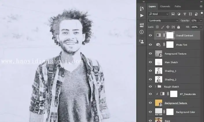 素描效果，通过PS把人物制作成铅笔素描效果_www.haoyidiansheji.com