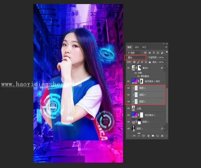 海报制作，制作一种赛博画风的故障海报_www.haoyidiansheji.com