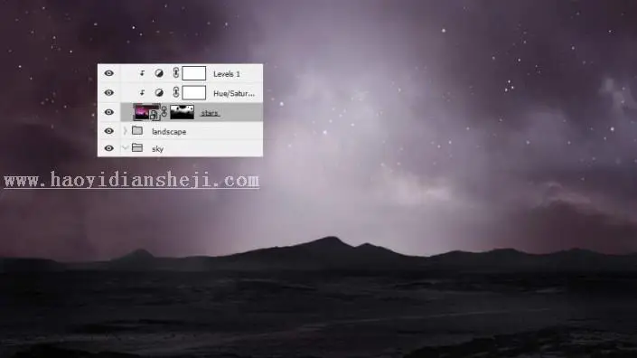 风景合成，用PS创建一个暗黑风格的蓝色科幻外星场景_www.haoyidiansheji.com