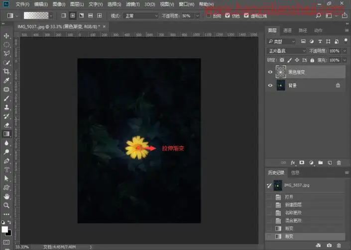光束效果，制作阳光照射到花朵上面的效果_www.haoyidiansheji.com