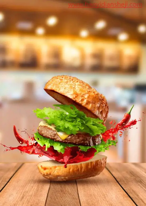 食品海报，在PS中制作美味的汉堡海报照片_www.haoyidiansheji.com