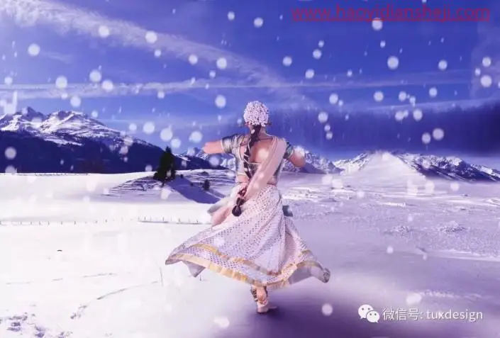 梦幻合成，在PS中创建一张人物置身雪海的梦幻场景_www.haoyidiansheji.com