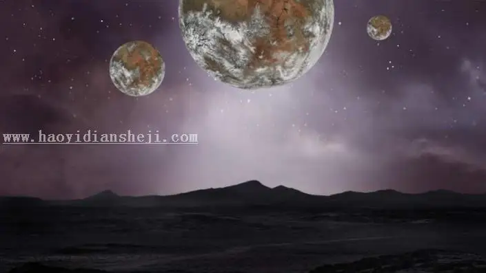 风景合成，用PS创建一个暗黑风格的蓝色科幻外星场景_www.haoyidiansheji.com