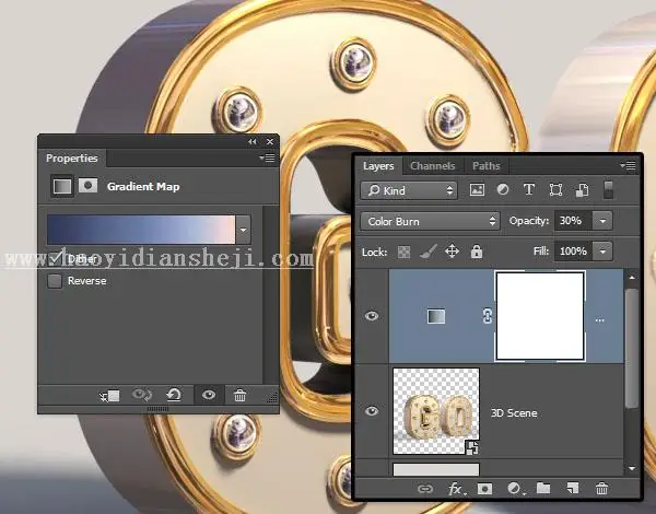3D功能，用PS中的3D功能制作金属材质的文字_www.haoyidiansheji.com