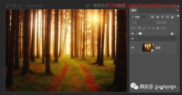 场景合成，制作森林里面的小男孩和小鹿_www.haoyidiansheji.com