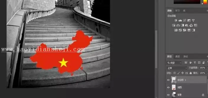 绘画效果，通过PS给楼梯制作国旗图案_www.haoyidiansheji.com