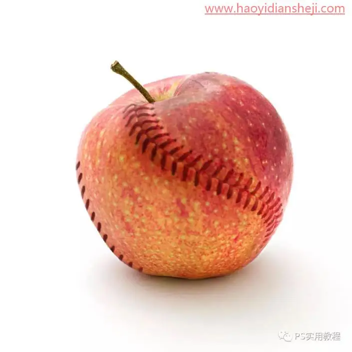 创意合成，两张照片快速合成一个缝缝补补的苹果_www.haoyidiansheji.com