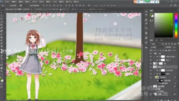 场景合成，用PS合成一个立体的站在手机上的女孩场景_www.haoyidiansheji.com