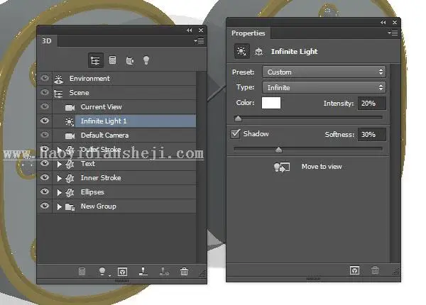 3D功能，用PS中的3D功能制作金属材质的文字_www.haoyidiansheji.com