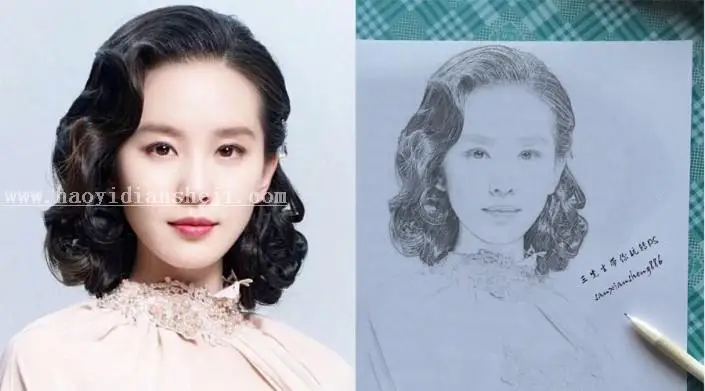 素描效果，用PS把刘诗诗的照片转化为逼真素描照_www.haoyidiansheji.com