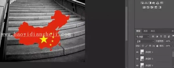 绘画效果，通过PS给楼梯制作国旗图案_www.haoyidiansheji.com