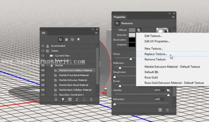 3D功能，通过PS中的3D功能设计大理石玫瑰材质的文字_www.haoyidiansheji.com