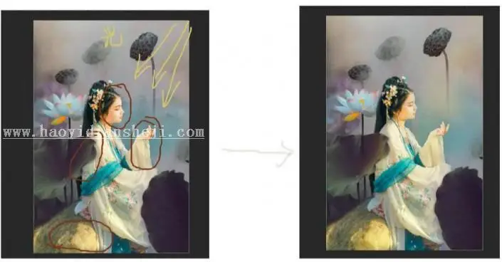 古风后期，通过PS调出唯美的古风人像照片_www.haoyidiansheji.com