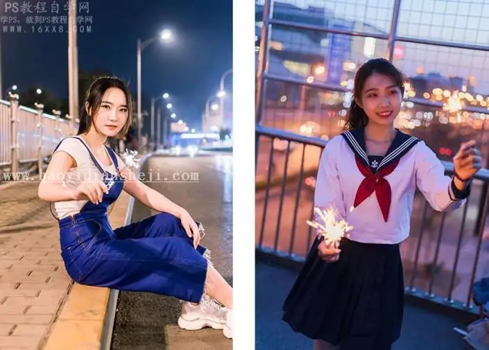 摄影后期，通过PS给夜景拍摄的烟花人像进行调色_www.haoyidiansheji.com