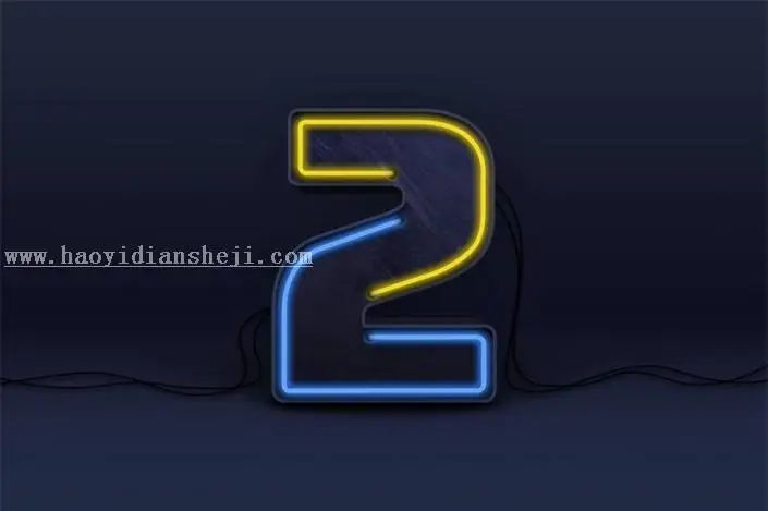 3D字体，用PS制作大气的3D荧光灯字体_www.haoyidiansheji.com