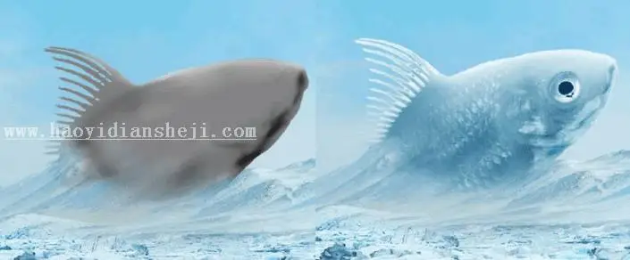 冰雪效果，在PS中合成一个超现实感觉的冰块鱼_www.haoyidiansheji.com