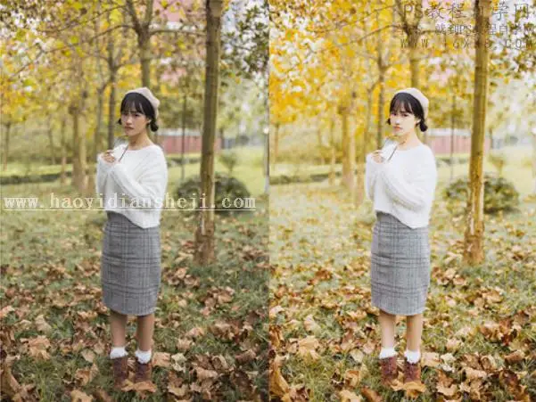 金秋色，用PS调出银杏树下暖黄外景人像_www.haoyidiansheji.com