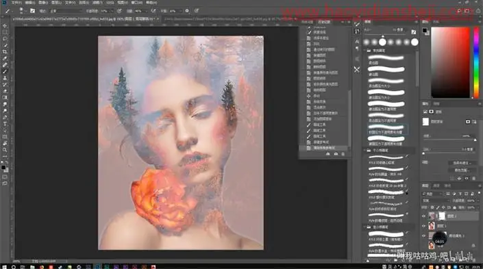 多重曝光，快速制作人与树林交相辉映的重曝效果_www.haoyidiansheji.com