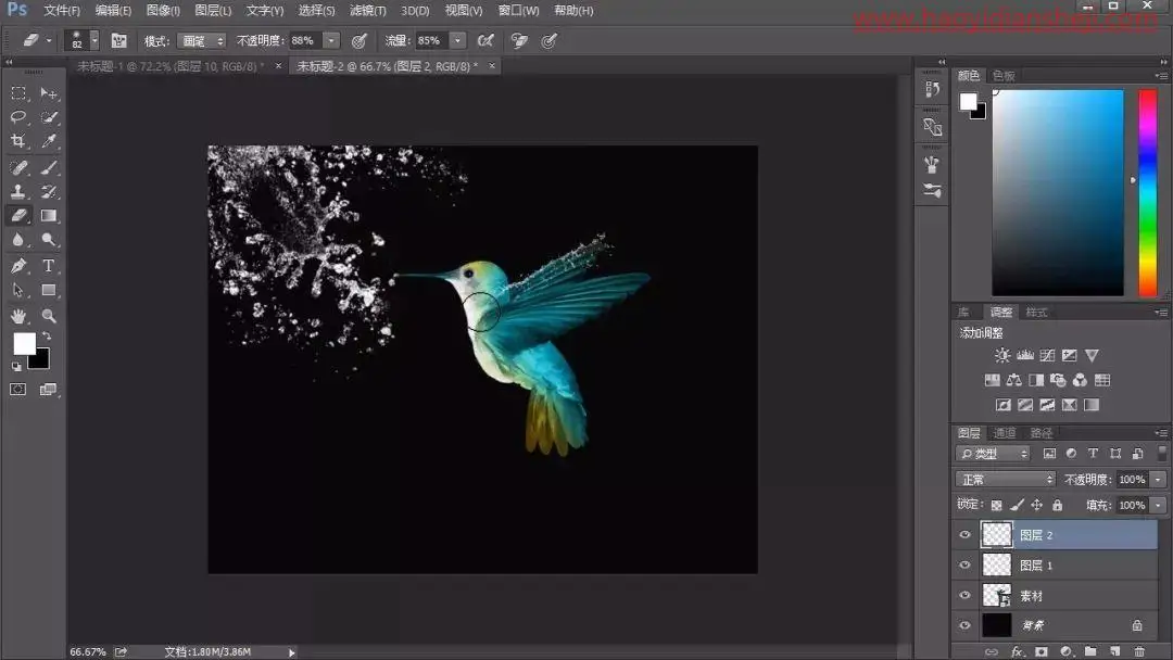 喷溅效果，在PS中制作创意的水溅动物形状照片_www.haoyidiansheji.com