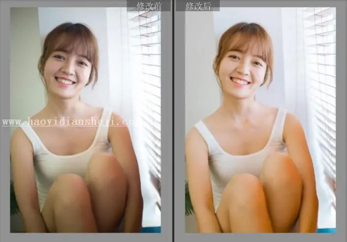 写真照片，通过PS调出室内清新少女暖色调照片_www.haoyidiansheji.com