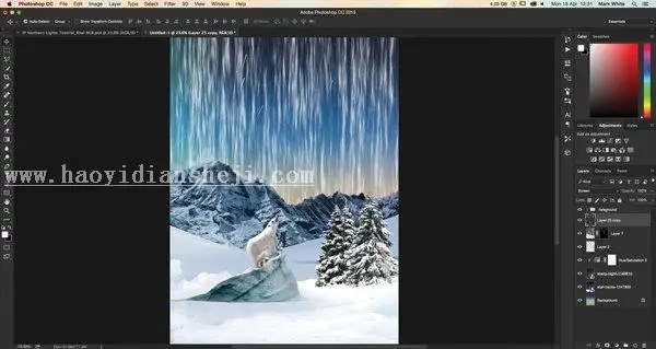图片合成，用PS做逼真漂亮的北极光彩色效果照片_www.haoyidiansheji.com