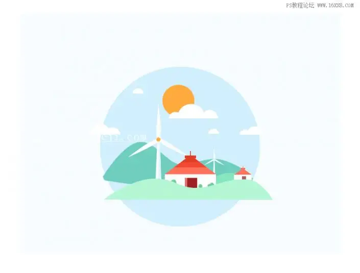 插画制作，绘制简单的乡间村庄静谧场景_www.haoyidiansheji.com