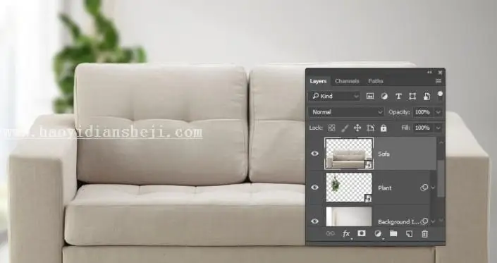 3D功能，通过PS的3D功能制作沙发上的靠枕_www.haoyidiansheji.com