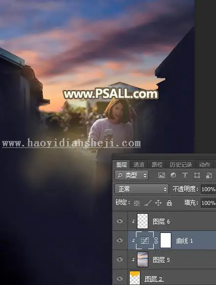 夕阳效果，通过PS给街拍女孩添加夕阳美景效果_www.haoyidiansheji.com
