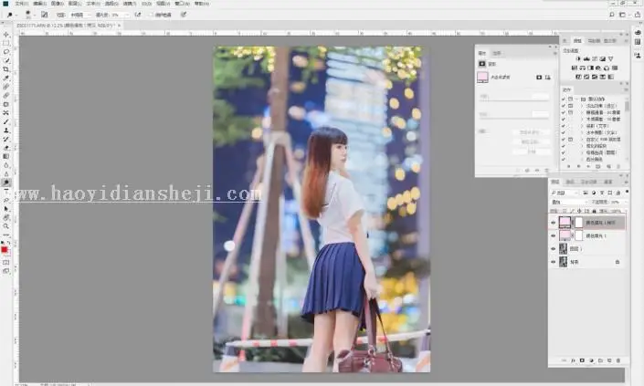 夜景人像，通过PS调出时尚夜景都市人物照片_www.haoyidiansheji.com