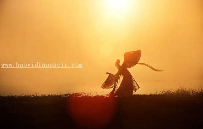 剪影效果，制作优美的夕阳下的人物剪影照_www.haoyidiansheji.com